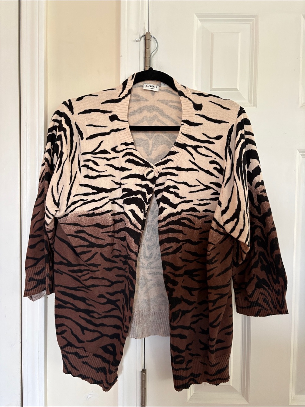 Cato Brown, Black and Cream Zebra-Print Open Cardigan